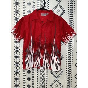Y2K- Xtreme Limit Red Skull Fire Button Down Shirt Boy Size‎ 8